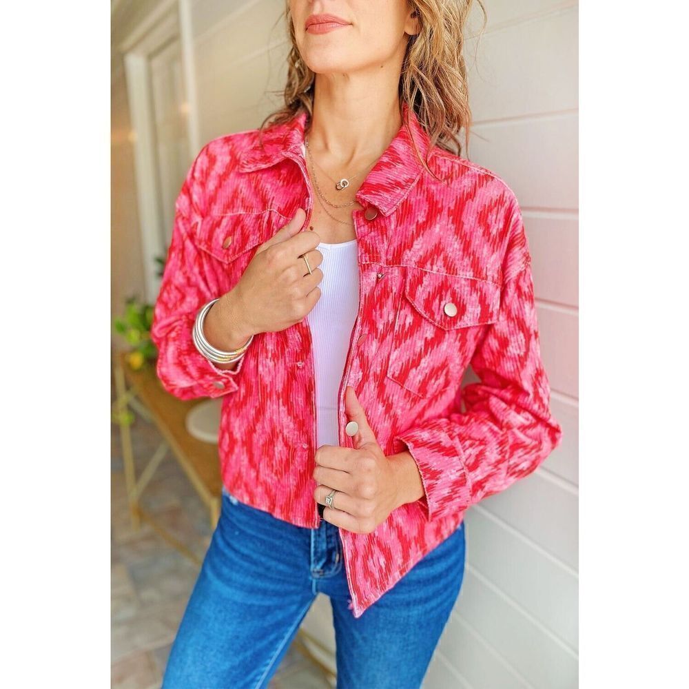 Savanna Jane THINK PINK CORDUROY JACKETAztec Red Pink Women's Size Small Nwt - Picture 2 of 13